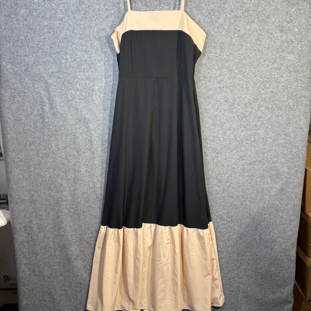 Black and Nude Color Block Maxi Dress Spaghetti Straps Smocked Bodice